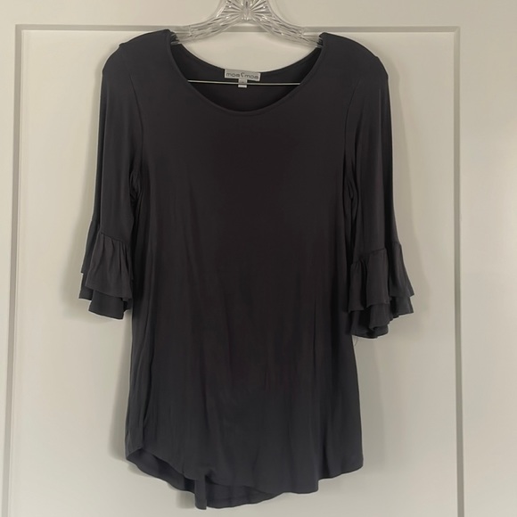 Gray Rayon Super Soft Flutter Sleeve Top - Picture 1 of 4
